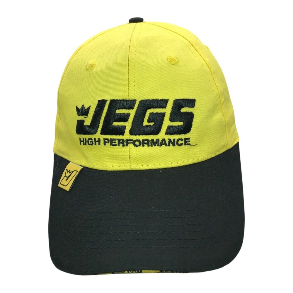 JEGS High Performance Racing Hat Yellow Black Adjustable Baseball Cap Strap Back